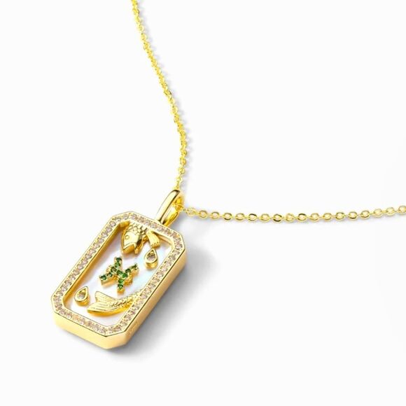 SALE 18k Stamped Gold Filled Pisces Iridescent Horoscope Crystal Necklace - Picture 3 of 10